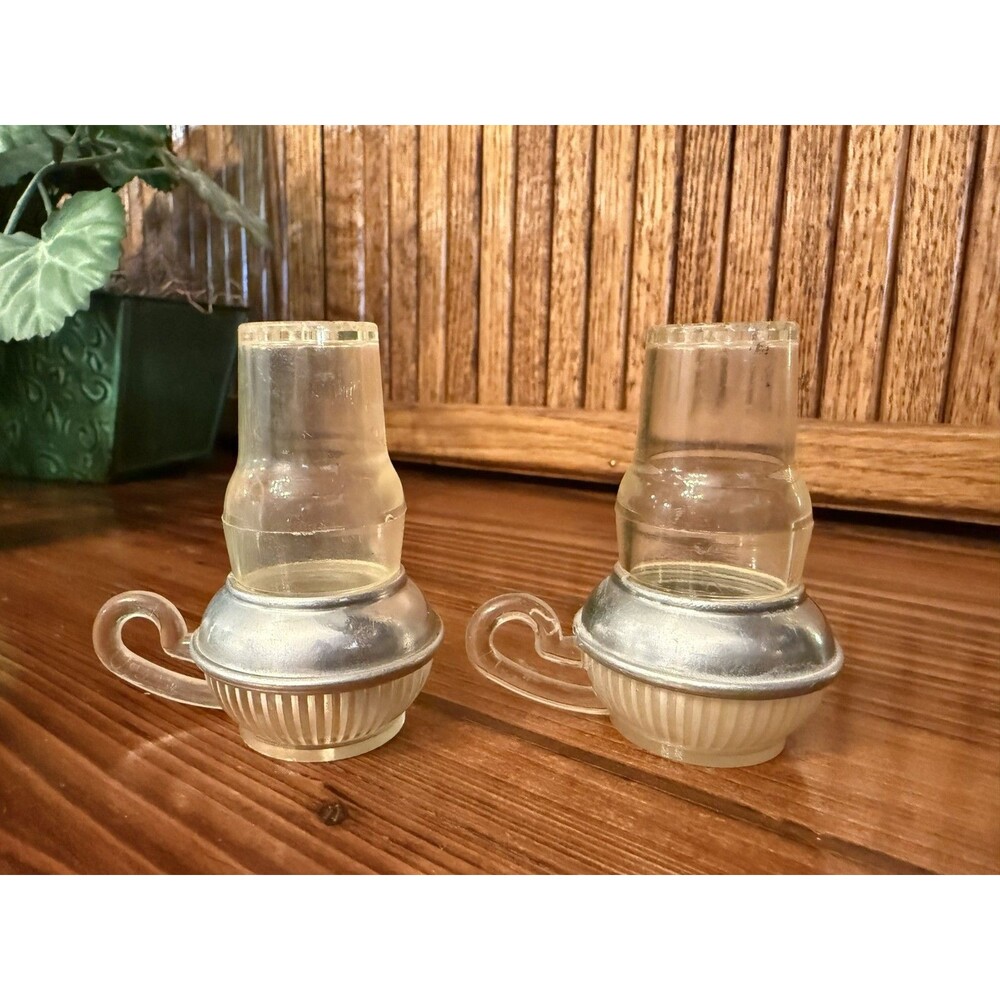 Vintage Lucite Oil Lamp Salt Pepper Shakers Mid Century Acrylic Set